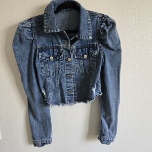 SHEIN Button-Down Lantern Sleeve Denim Jacket Size. Small